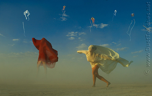 Girls Dancing with Kites Department of Tethered Aviation Burning Man 2009 Evolution