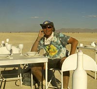 White bistro at Burning Man festival surreal art