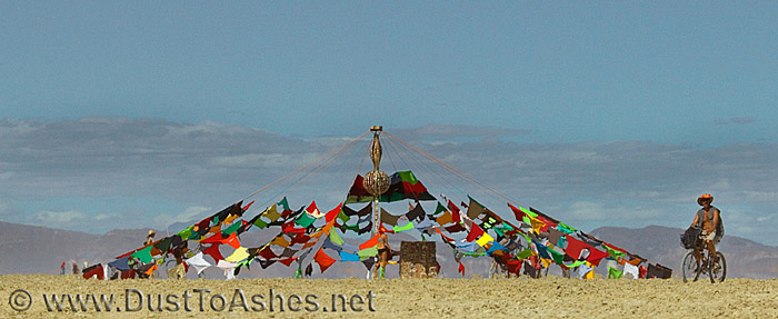 Tent made of T-shirts art installation in desert