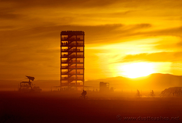 Dramatic desert early morning sunrise over Babylon Tower