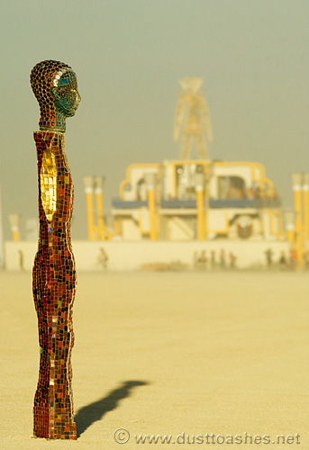 Colorful mosaic art sculpture in desert