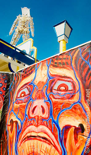 Detail of Burning Man painting Fun house