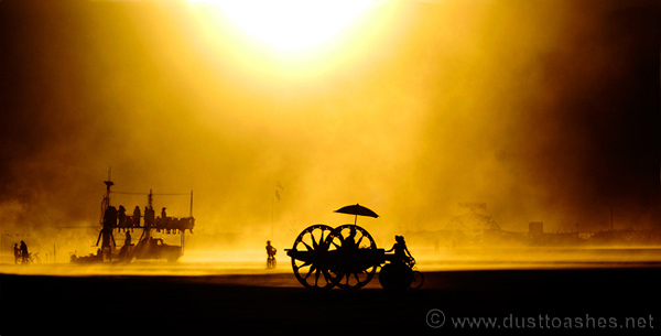 Mobila art in the dust storm during desert sunset
