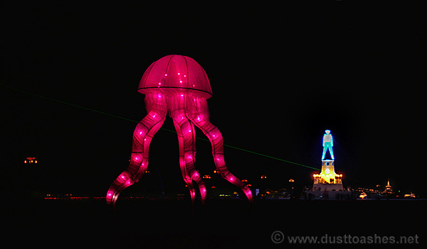 Night view of Burning Man art