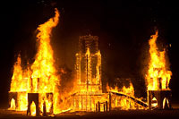 Flames eating the temple building