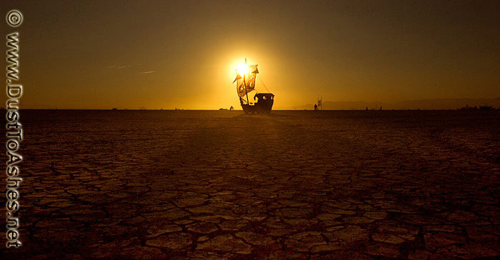 Sailboat in dry desert