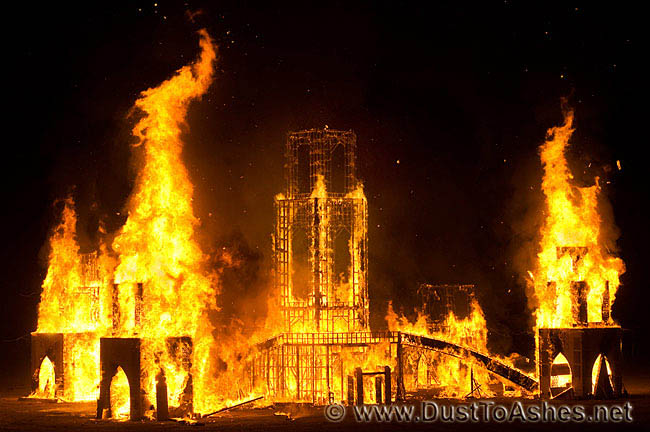 Skeleton of the temple in flames