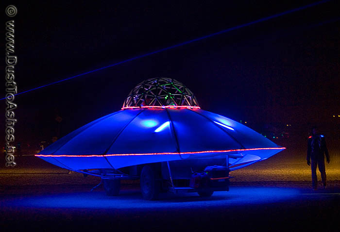 Blue flying object art car