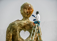 Man building the art sculpture