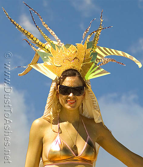 Golden-Woman-Portrait Burning Man Feather Costume