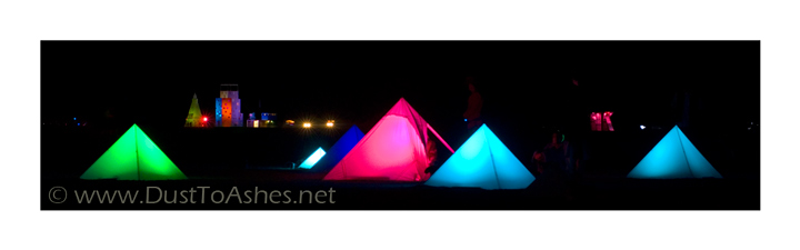 Colorful pyramid city at Burning Man festival