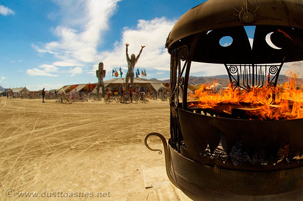 Burning Man Fire place on 6 o'clock promenade Cauldron at six o'clock promenade